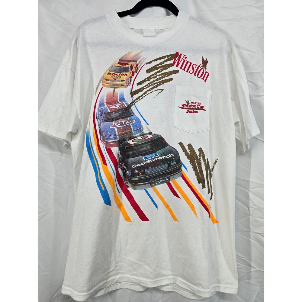 Vintage NASCAR‎ Winston Cup Series T-Shirt Dale Earnhardt #3 White Pocket Tee XL